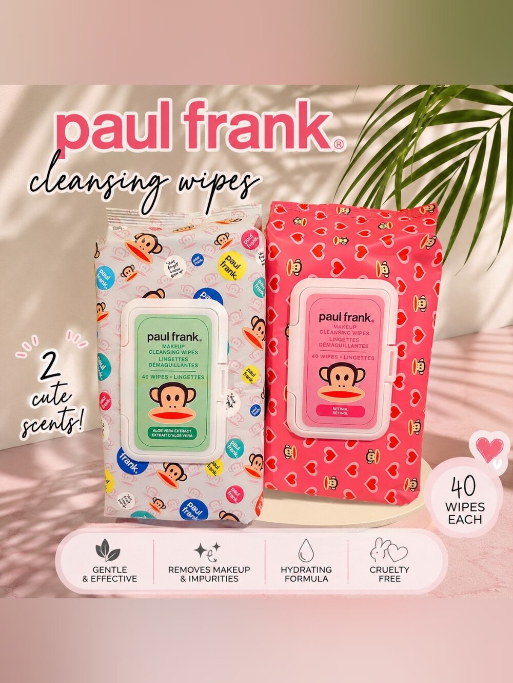 Paul Frank Makeup Cleansing Wipes – 2 Pack Bundle – Aloe Vera + Retinol